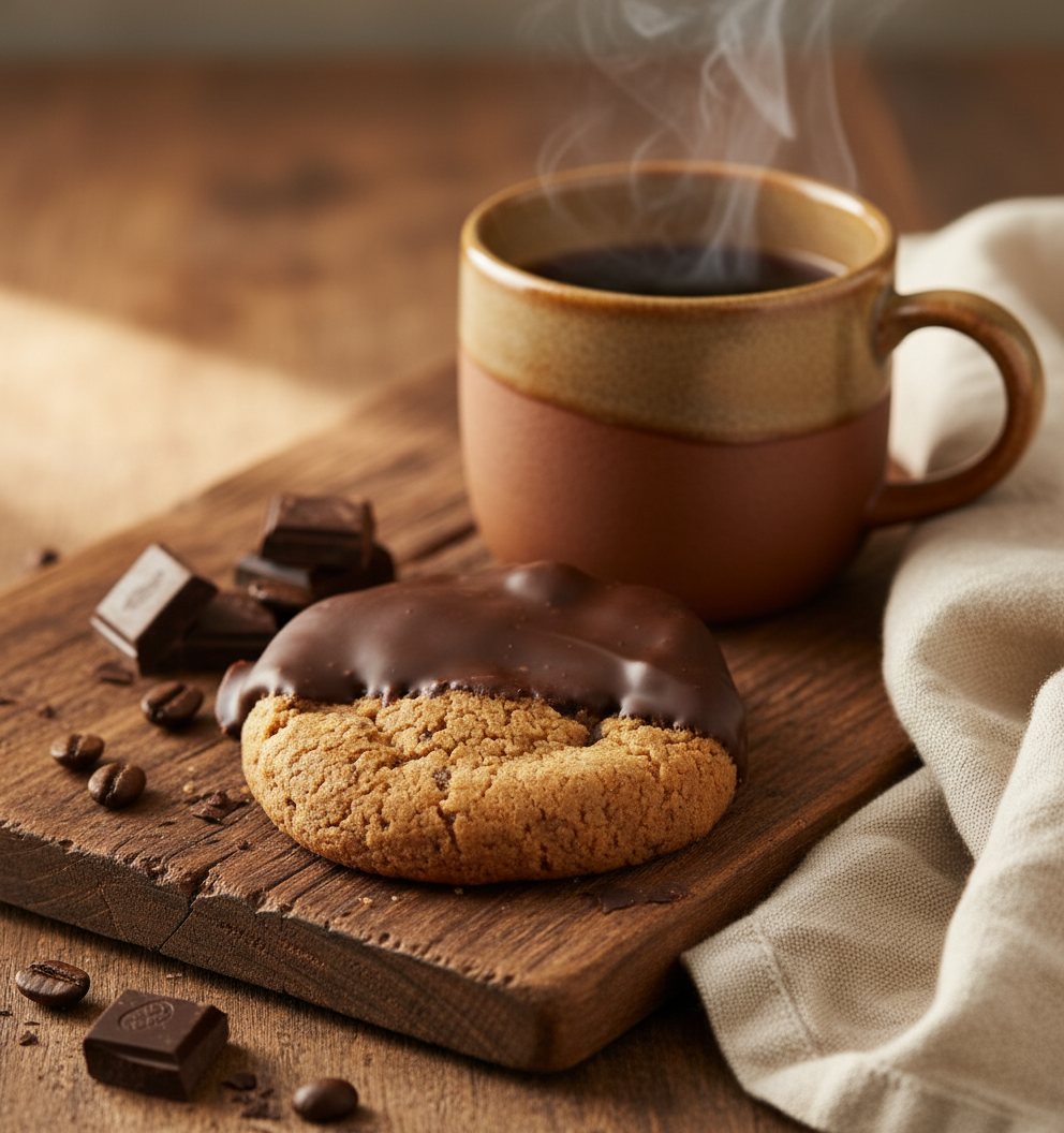 Chocolate Dipped Chocolate Chunk Cookie in elegant setting