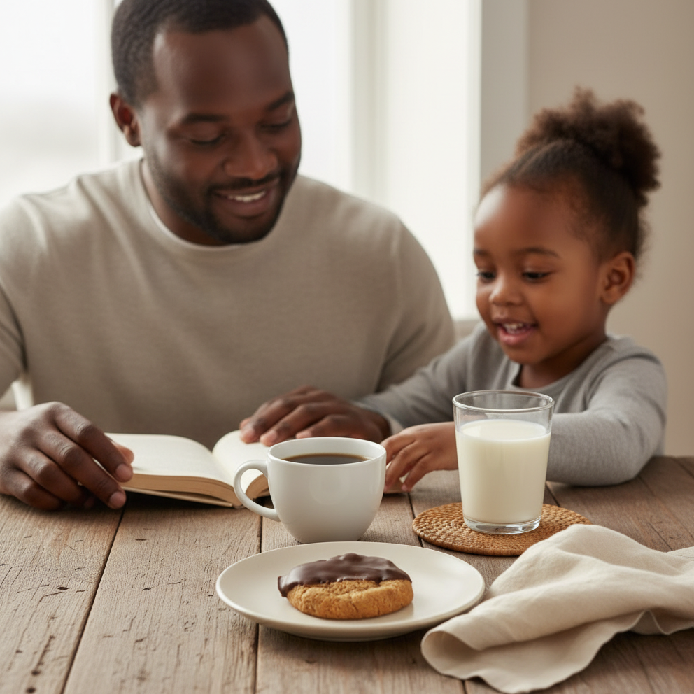 Chocolate Dipped Salted Caramel Cookie in Coffee Setting