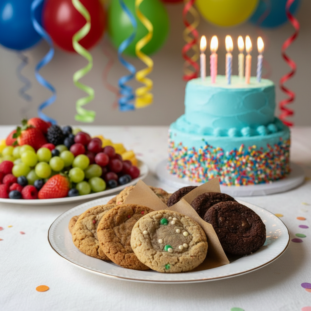 Clean Cookie Bundle at Birthday Celebration with Cake and Fruit