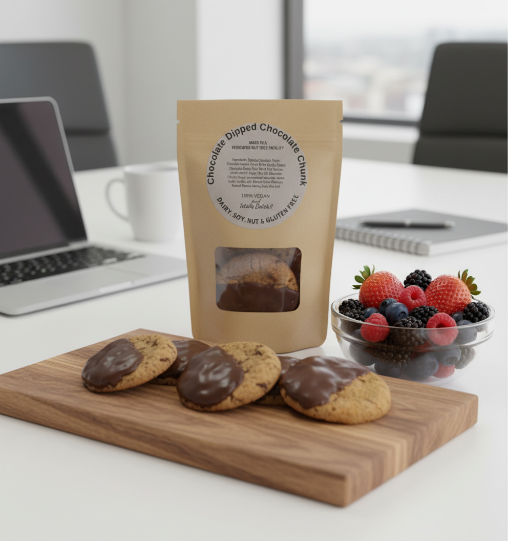 Dipped Chocolate Chunk Cookie Bag in Office Setting - Product Images