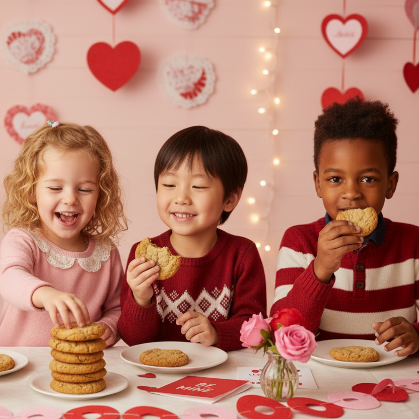 Diverse Children Enjoying Clean Cookie Bundle at Holiday Party - Natural Cookie Color