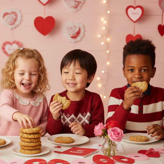 Diverse Children Enjoying Clean Cookie Bundle at Holiday Party - Natural Cookie Color